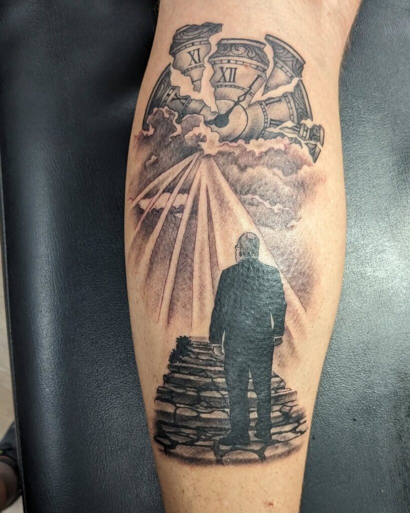 Script Dad Tattoo with Dates, Heart, and Bird Tattoo Design