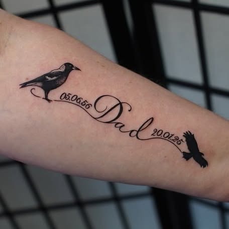 Side Floral Dad Memorial Tattoo with Date Tattoo Design