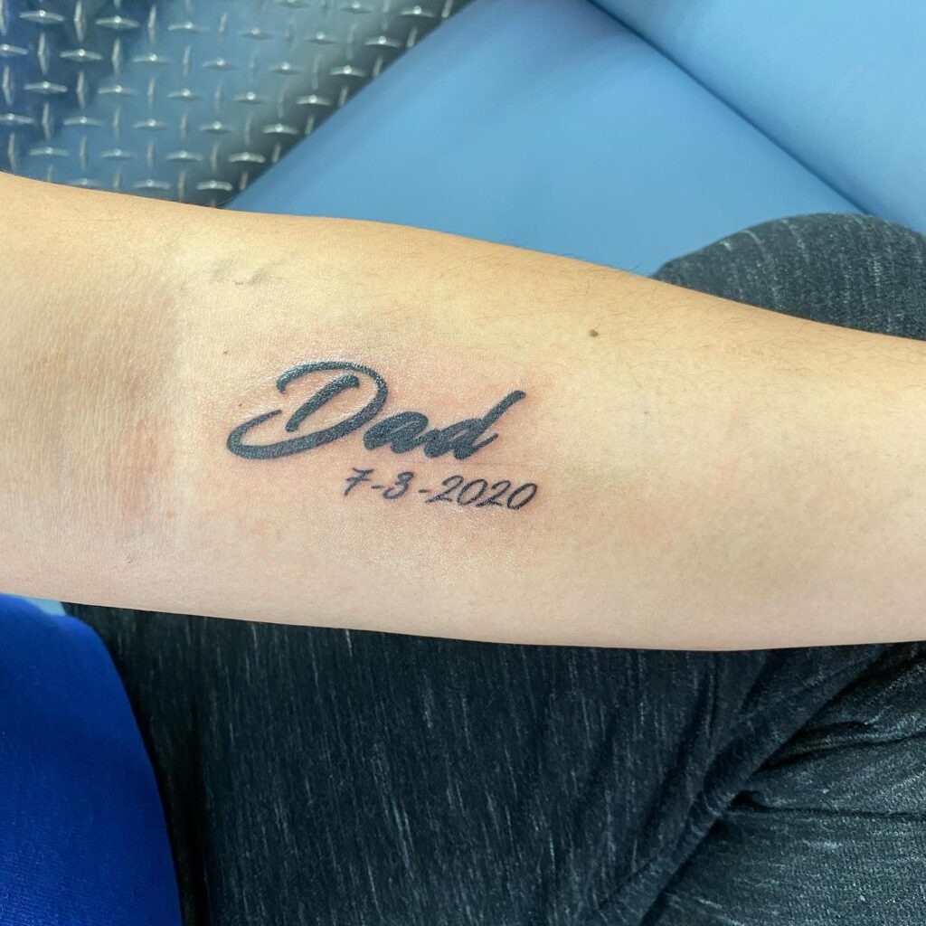 Winged Heart Dad Memorial Tattoo with Halo and Dates Tattoo Design