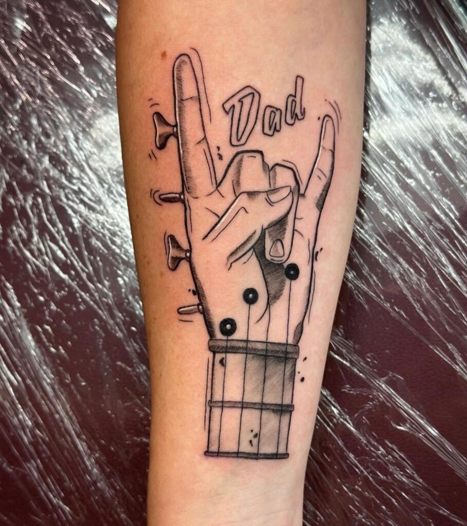 Simple “Dad” Tattoo with Bird in Flight Tattoo Design