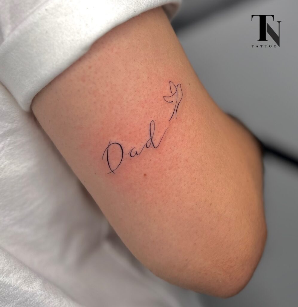 Soaring Hawk with “Love Dad” Tattoo Tattoo Design