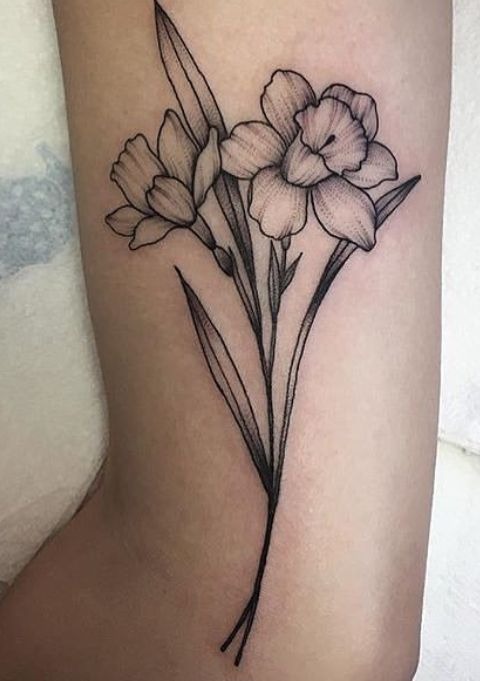 Classic Black and Gray Daffodil Bouquet Tattoo Design