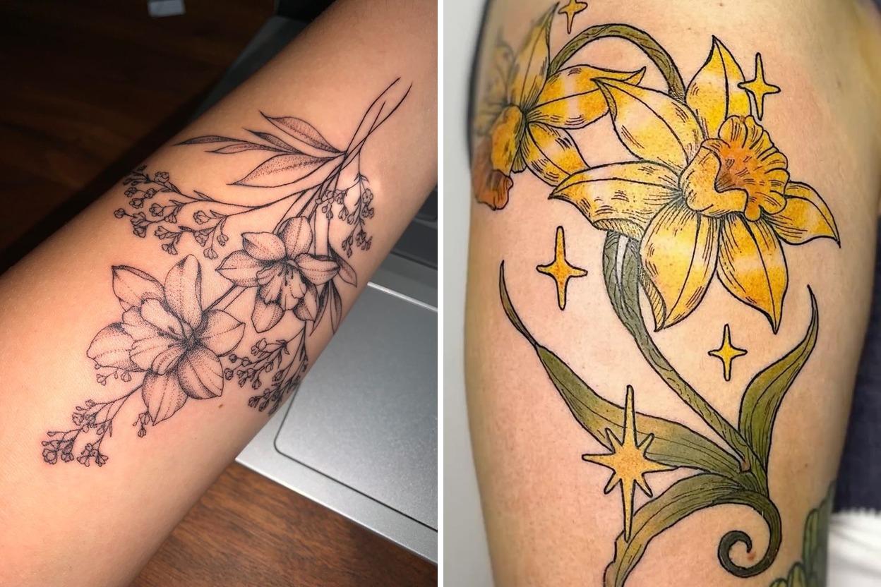 25+ Daffodil Tattoo Ideas That Feel Fresh Meaningful and Beautiful Featured Lookbook Collage