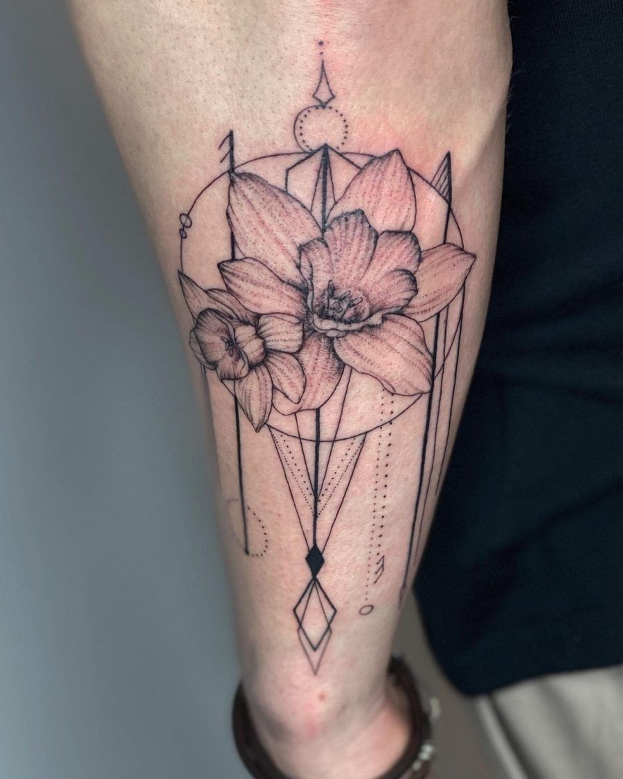 Geometric Daffodil Forearm Design Tattoo Design