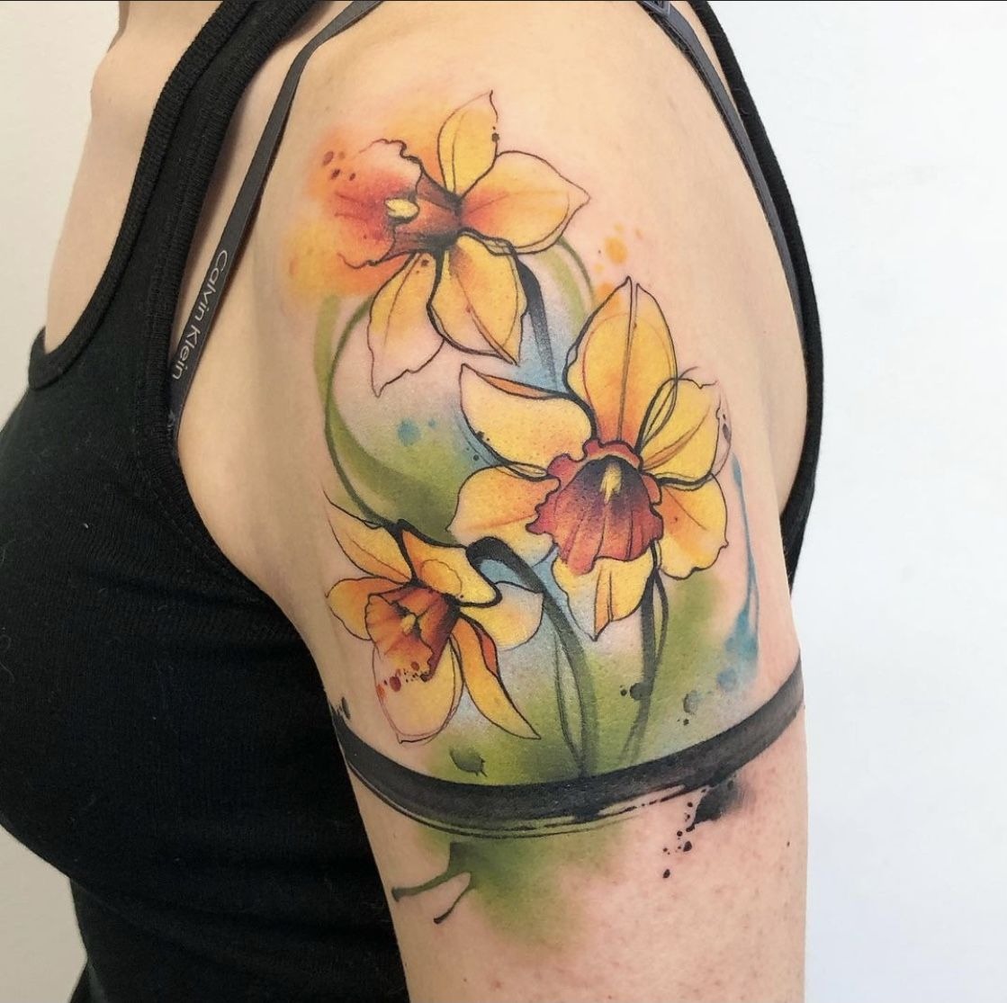 Watercolor Daffodil Shoulder Tattoo Tattoo Design
