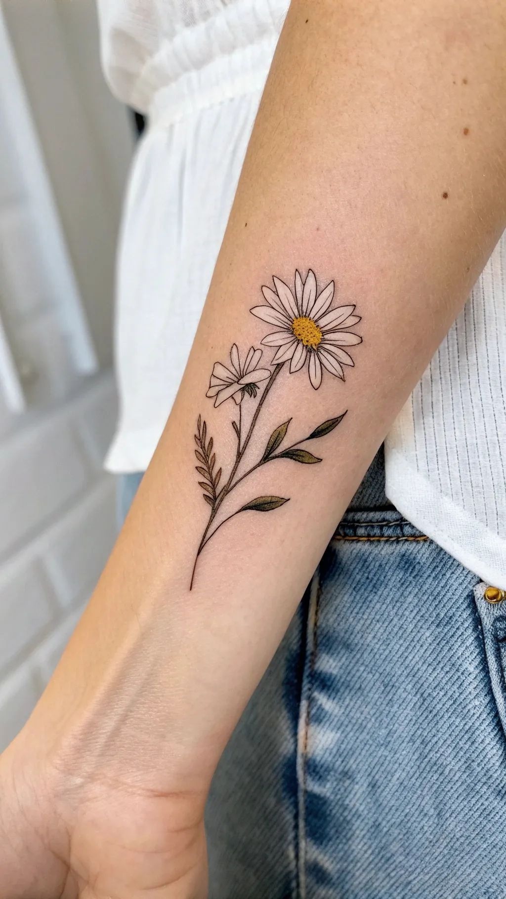 Fresh Wrist Daisy Vine Tattoo Design