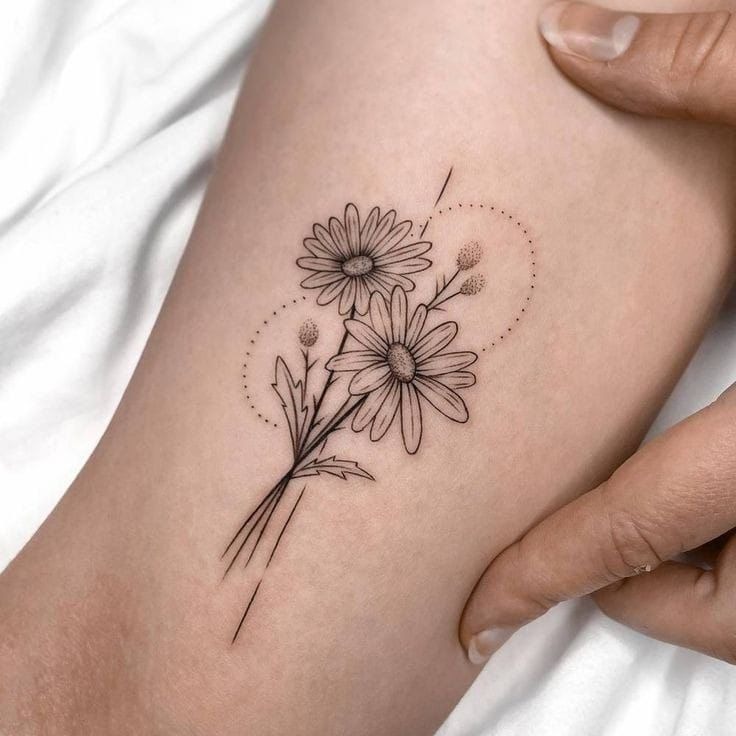 Light Three Daisy Stem Tattoo Design