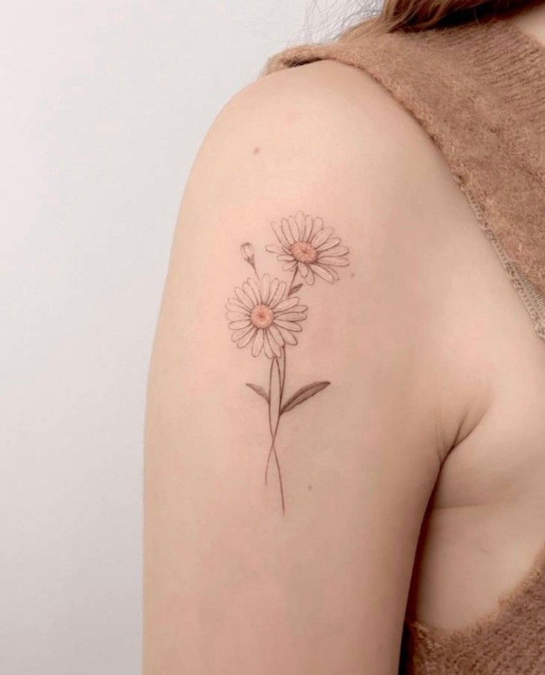 Slender Daisy Forearm Stem Tattoo Design