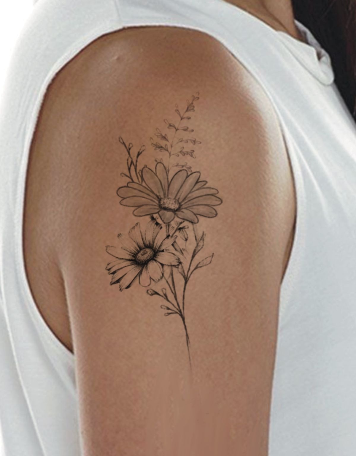 Soft Shaded Daisy Pair Tattoo Design