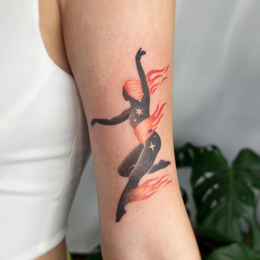 Dynamic dance silhouettes with vibrant colors Tattoo Design