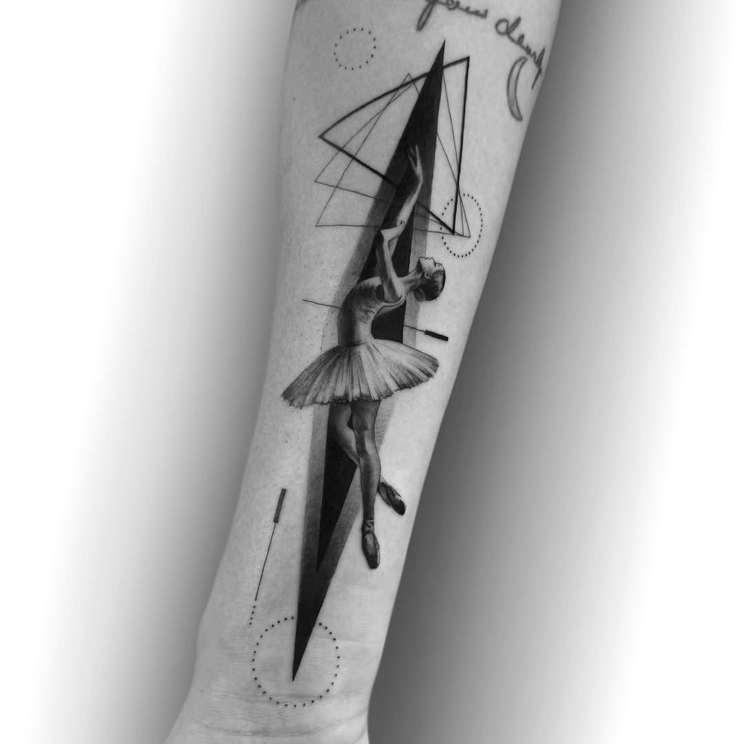 Elegant ballerina tattoo with geometric shapes Tattoo Design