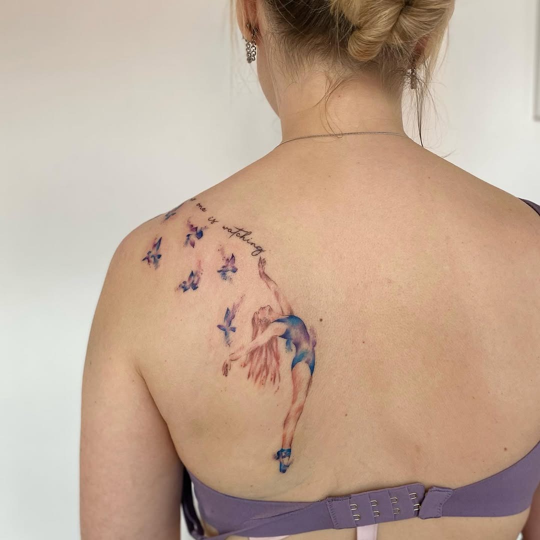 Elegant ballerina with butterflies tattoo design Tattoo Design