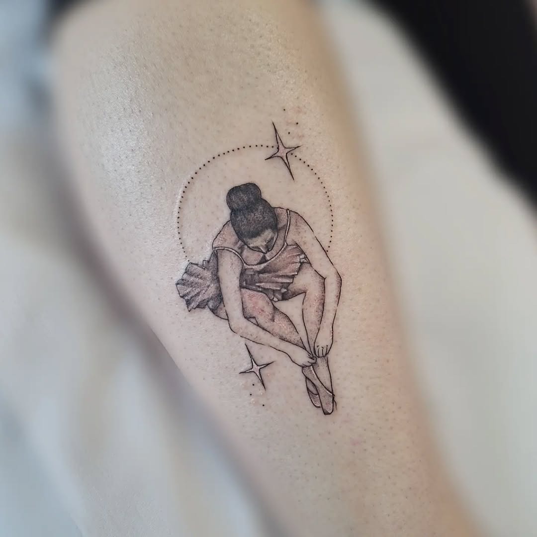 Elegant ballet dancer tattoo showing grace and poise Tattoo Design