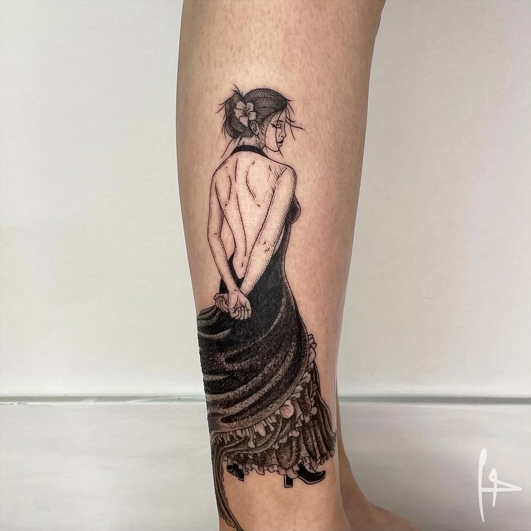 Elegant ballet dancer tattoo with intricate details Tattoo Design