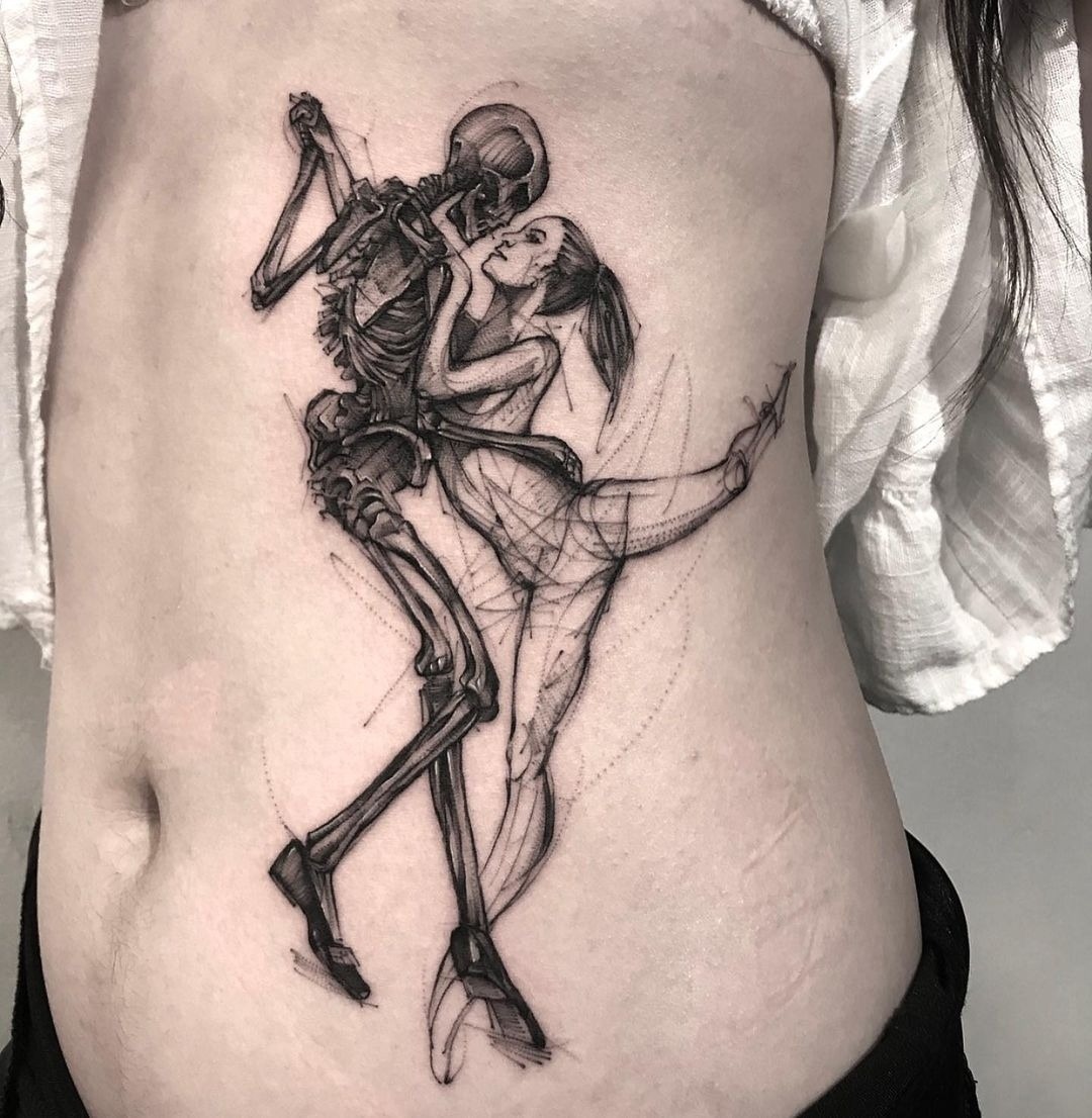 Elegant dance tattoo blending life and death Tattoo Design