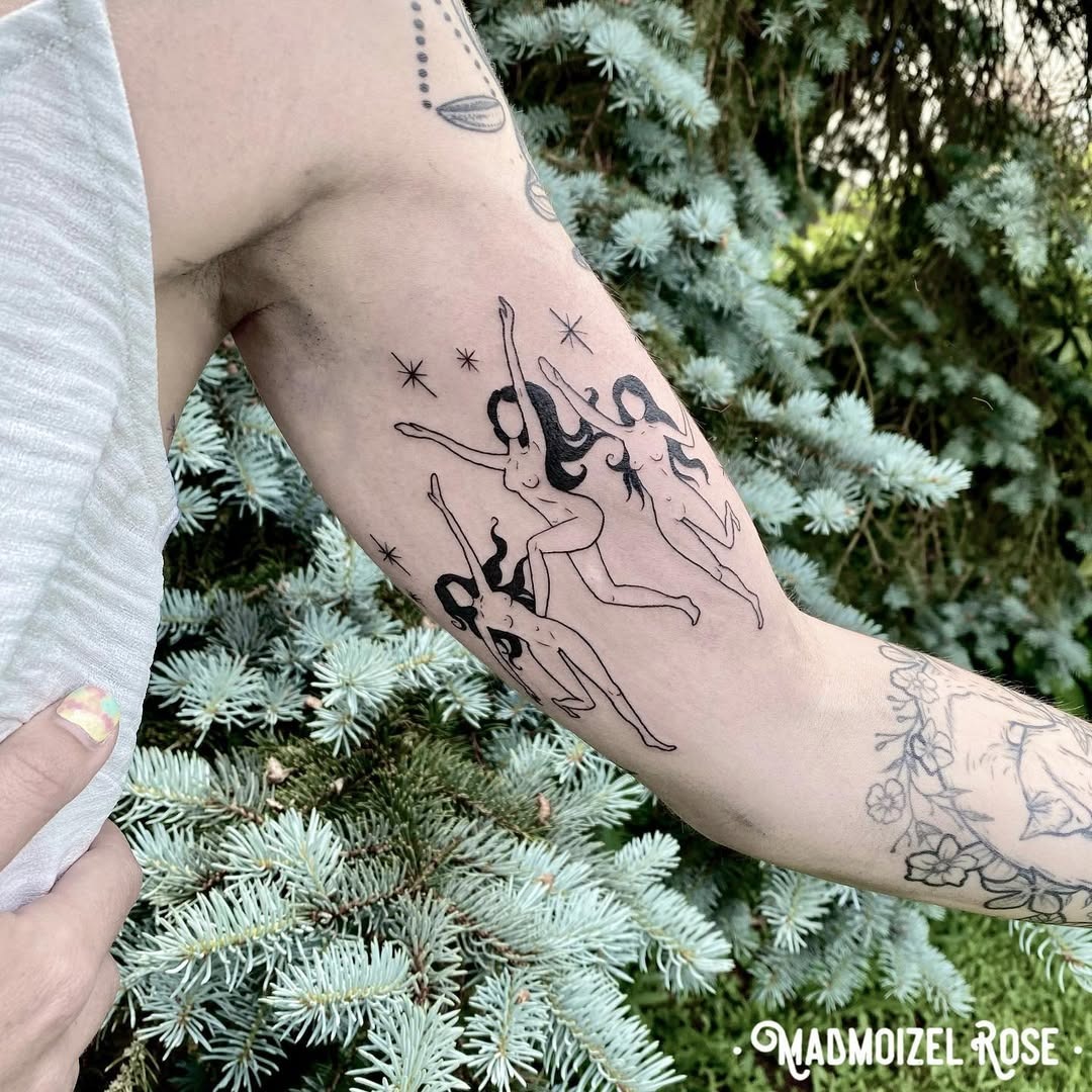 Elegant dancers inked in stylish silhouette Tattoo Design