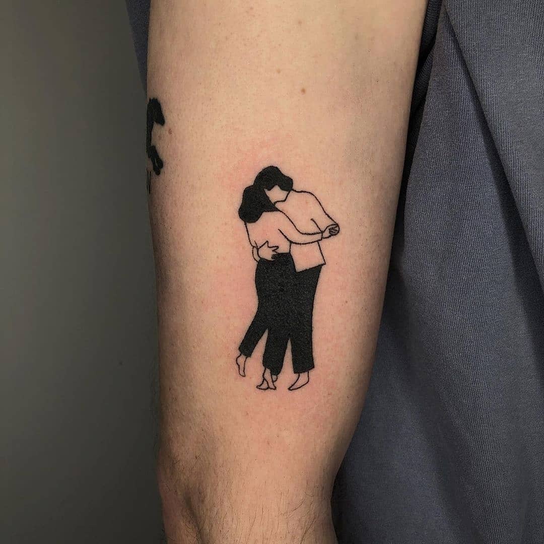 Minimalist tattoo of a couple embracing tenderly Tattoo Design
