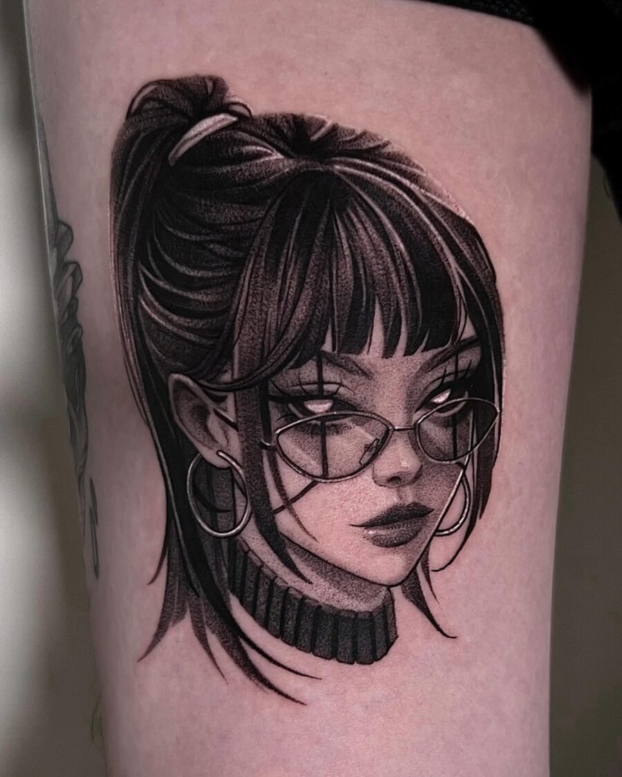 Edgy portrait tattoo with dark feminine vibes Tattoo Design