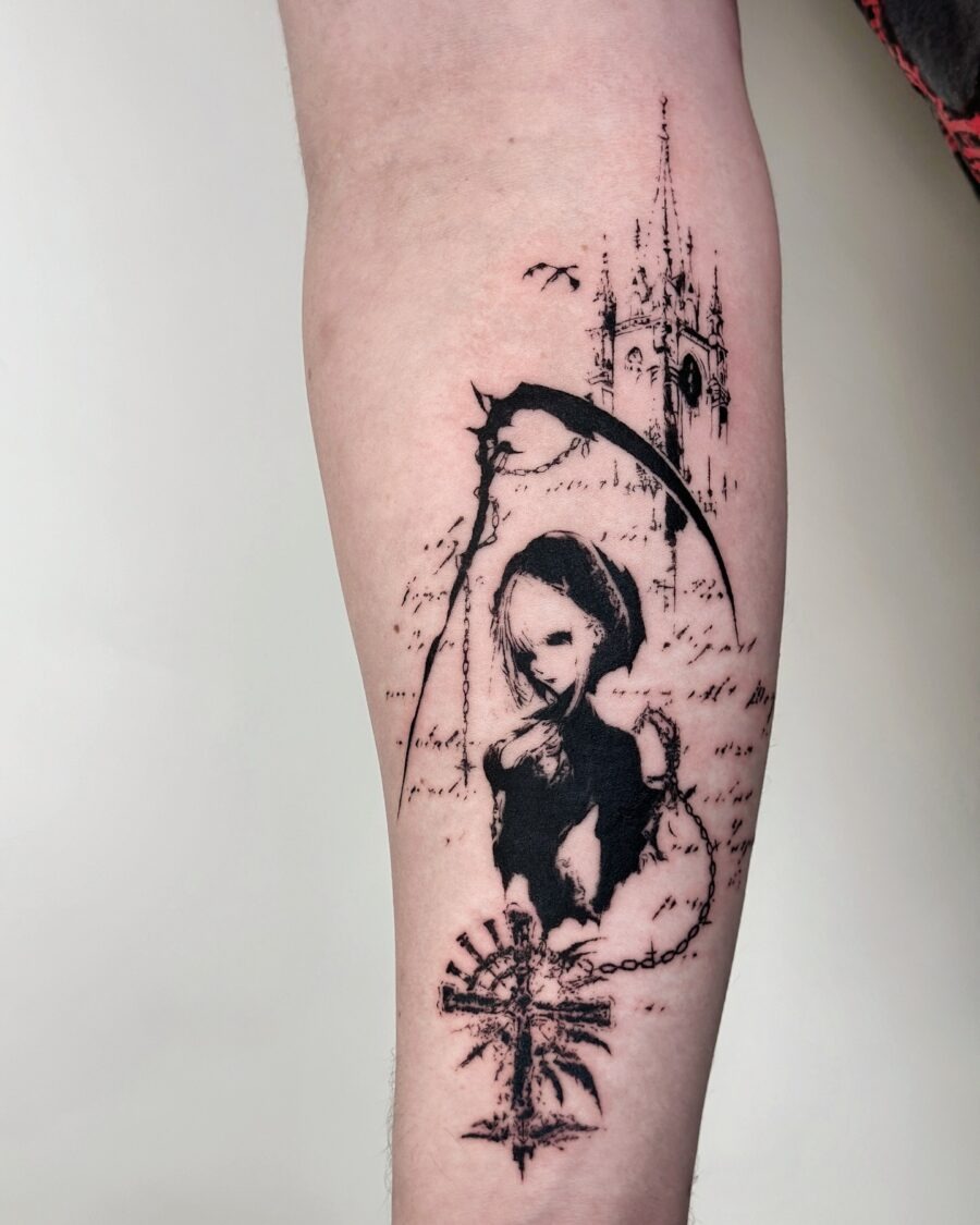 Eerie elegance of dark feminine tattoo design Tattoo Design