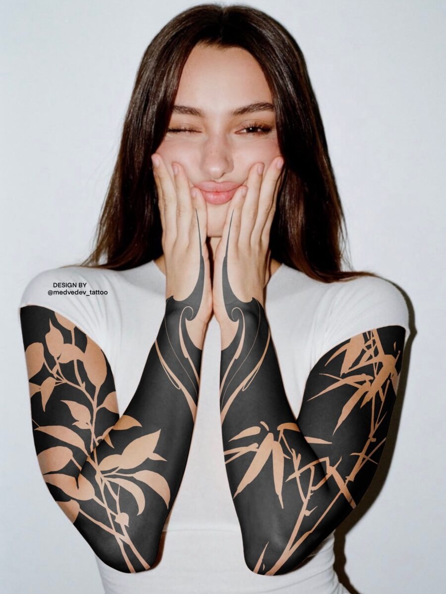 Elegant bamboo tattoos embody dark femininity. Tattoo Design