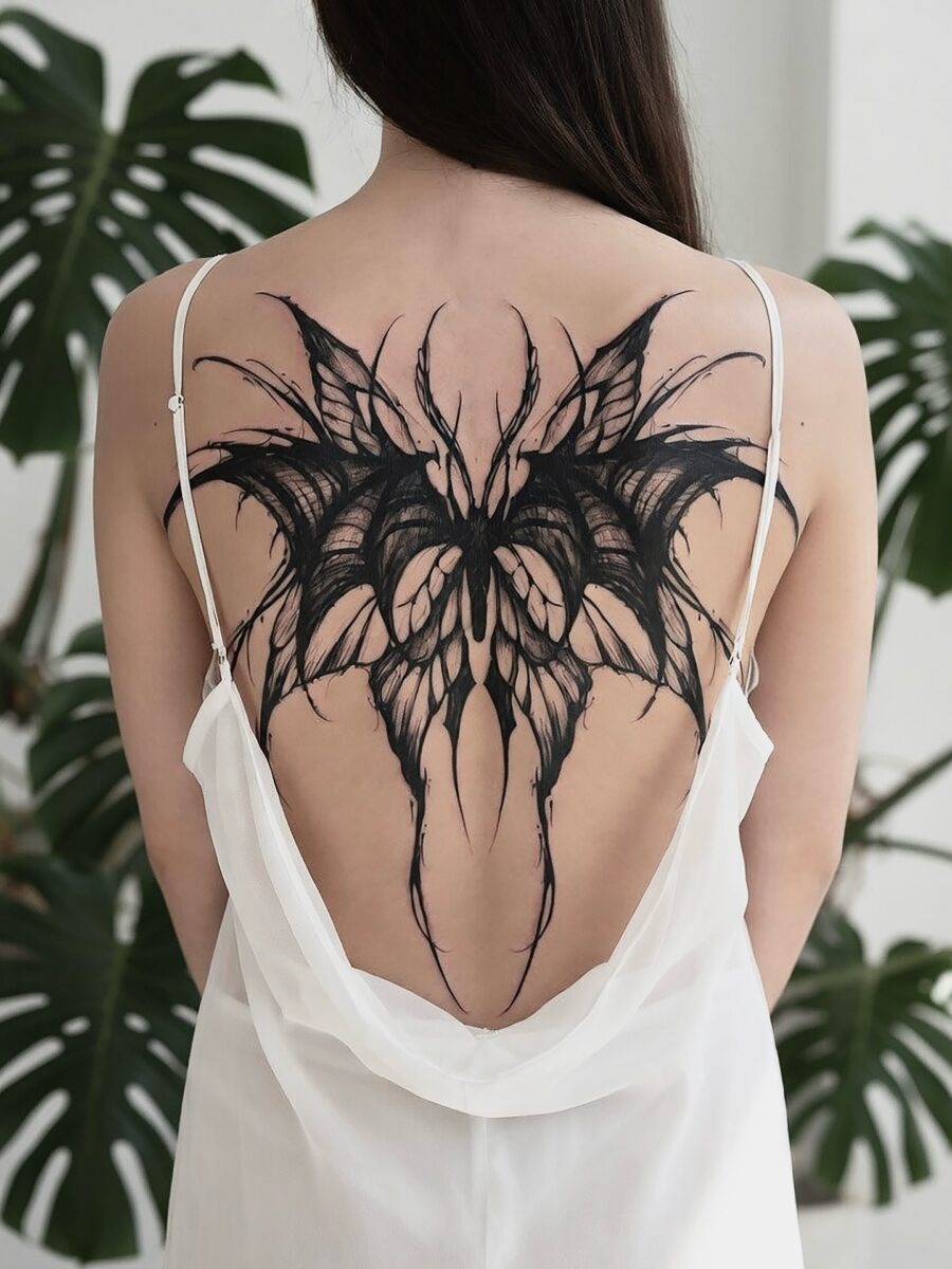 Intricate butterfly tattoo exuding dark elegance Tattoo Design