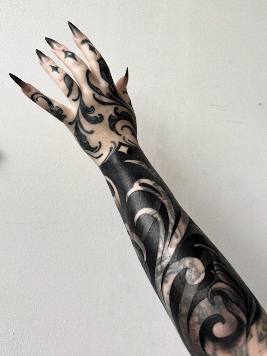 Intricate dark feminine tattoos on the arm Tattoo Design