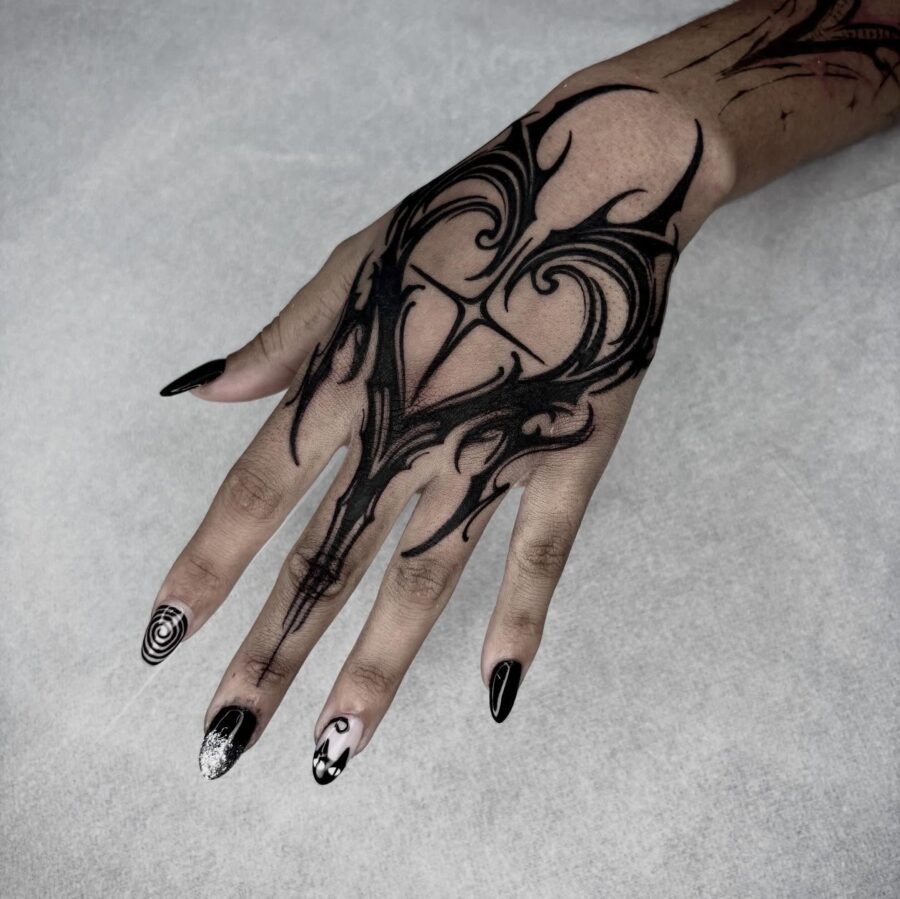 Intricate dark hand tattoo design for empowerment Tattoo Design