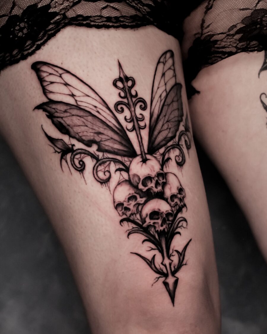 Intricate design showcasing dark feminine allure Tattoo Design