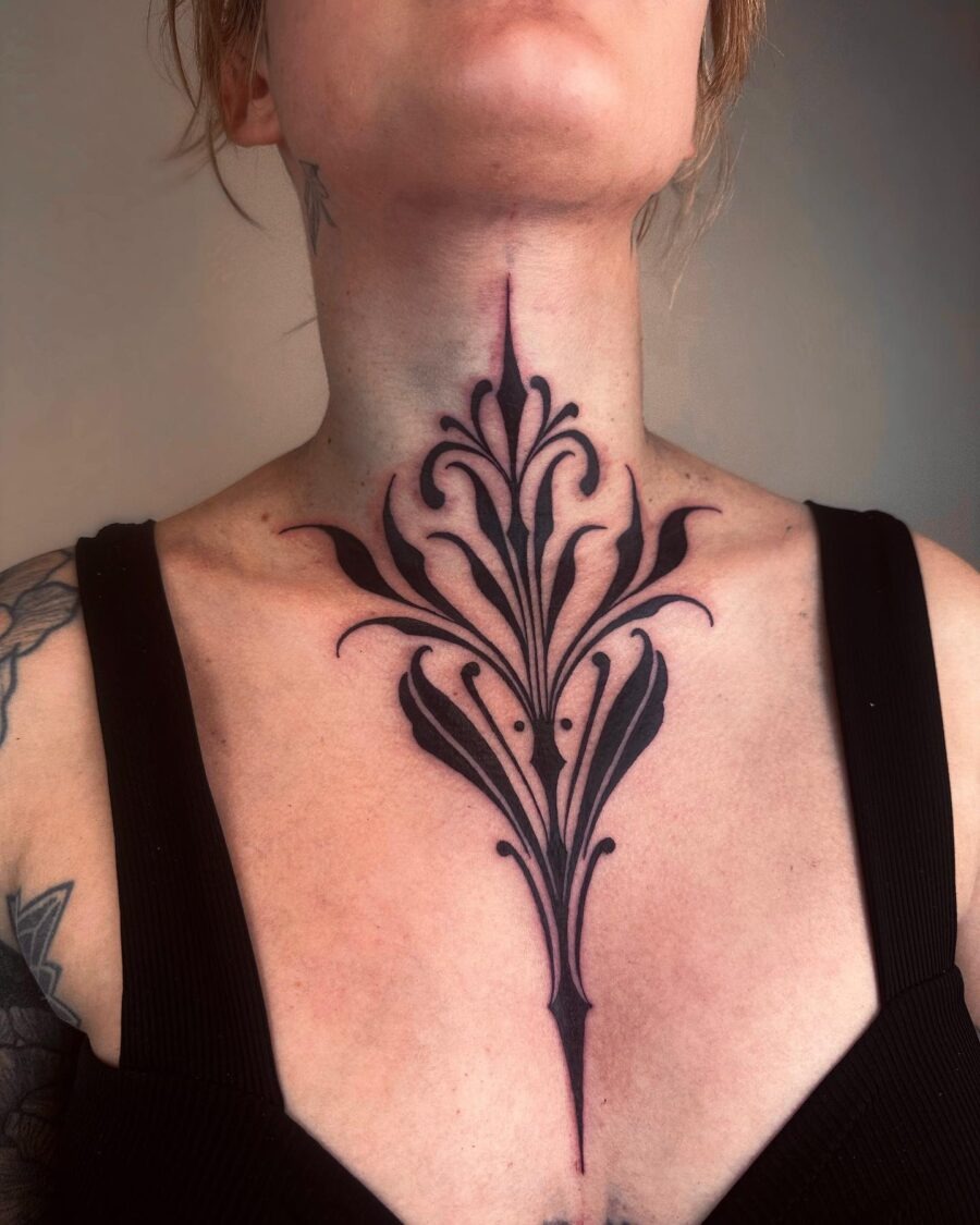 Intricate floral neck tattoo exuding dark elegance Tattoo Design
