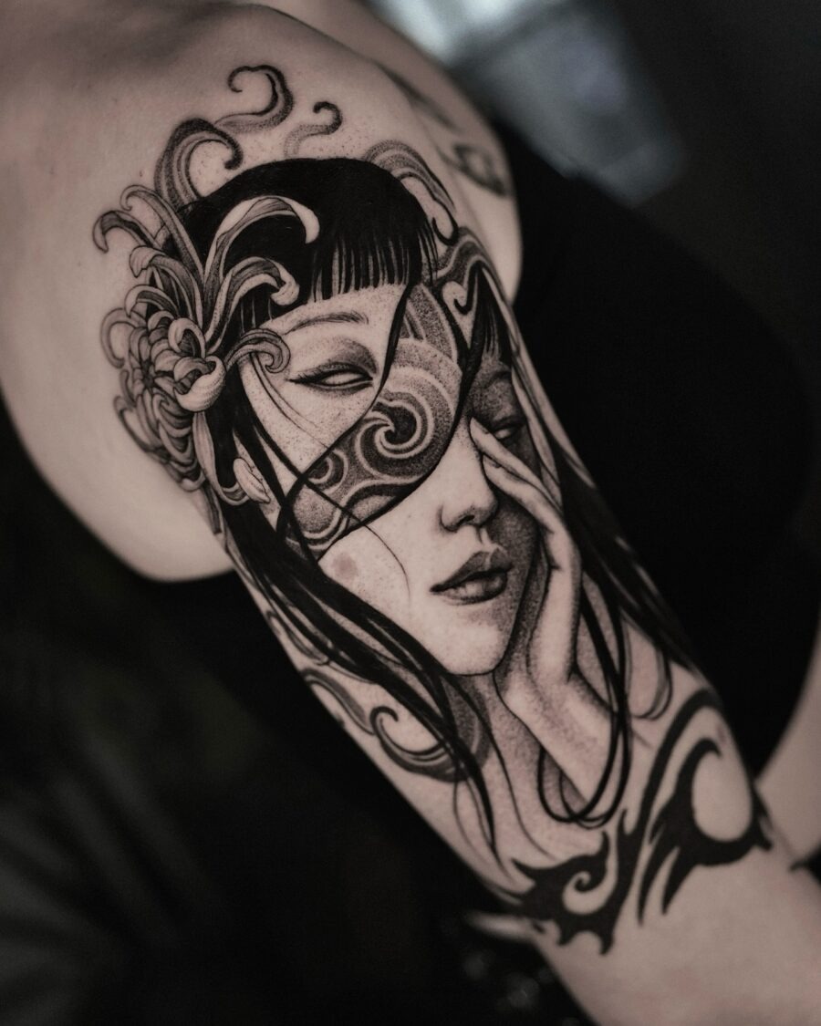 Intricate mask design embodying dark femininity Tattoo Design