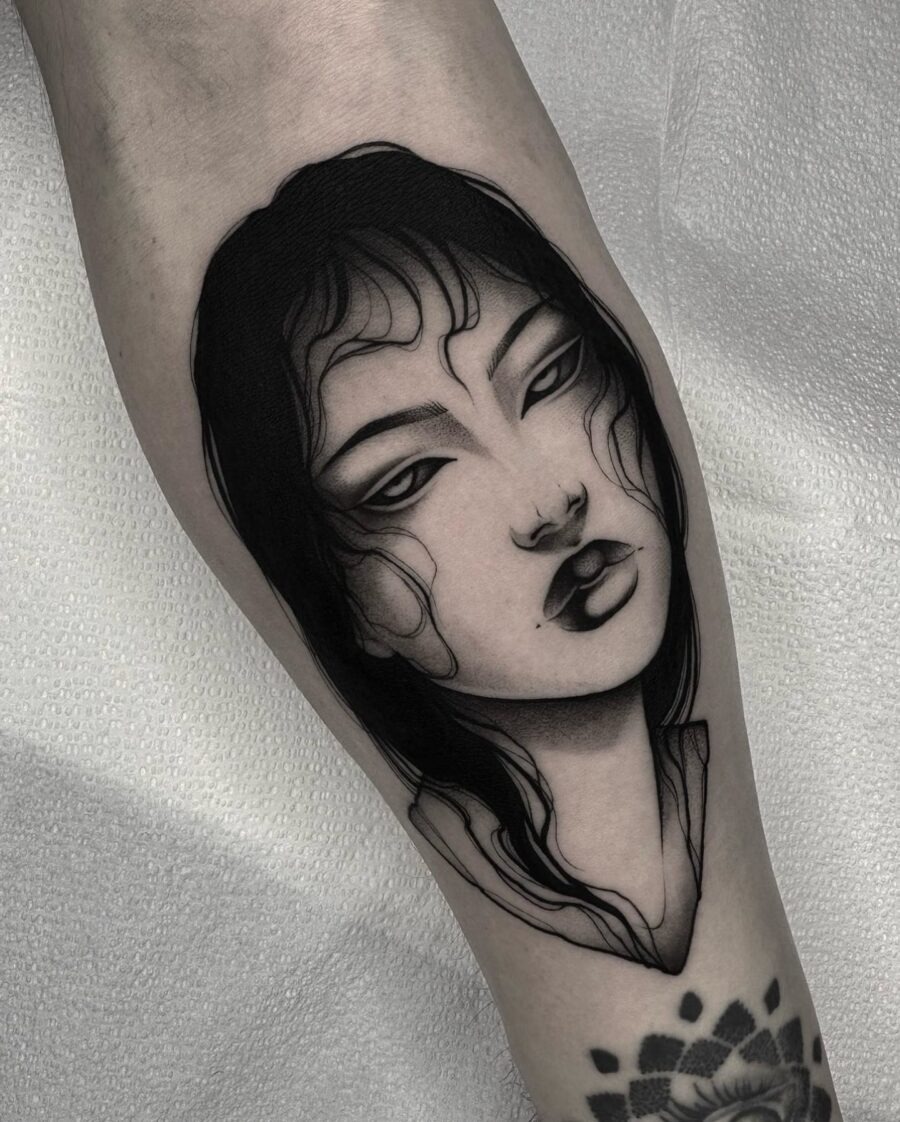Intricate portrait showcasing dark feminine energy Tattoo Design