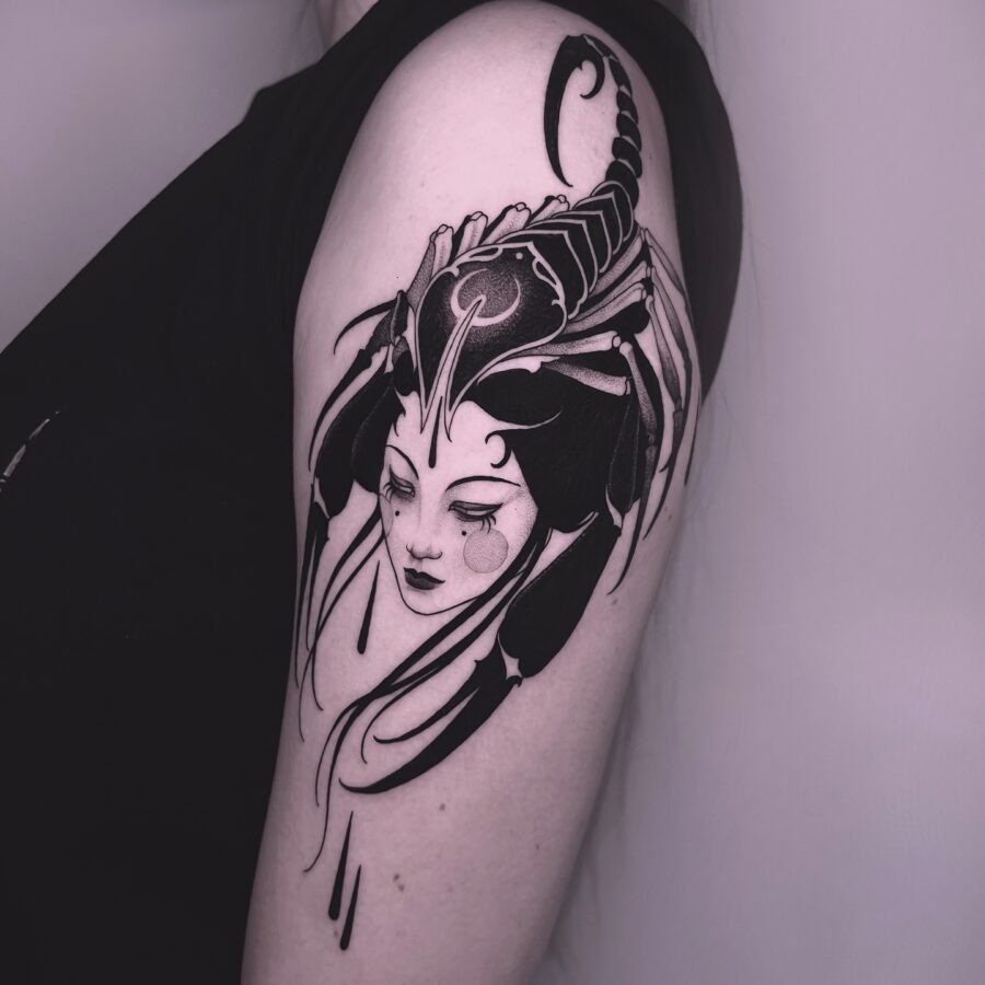 Intricate scorpion-themed feminine tattoo design Tattoo Design