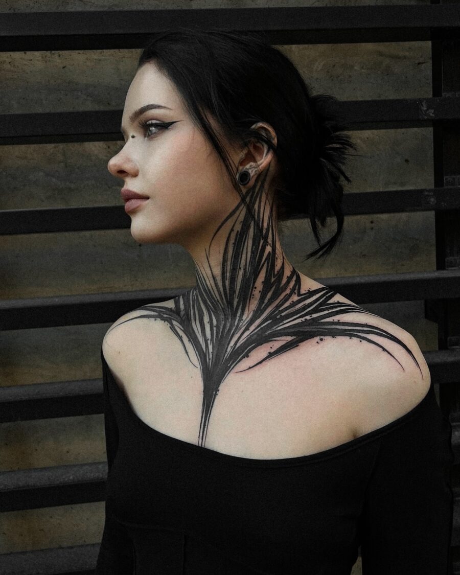Intricate shoulder tattoo embracing dark femininity Tattoo Design