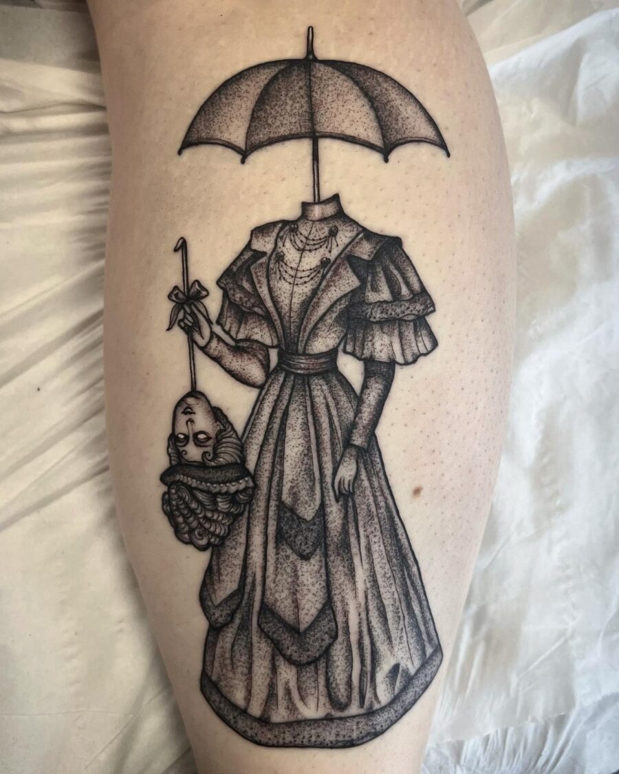 Intricate vintage dress tattoo with a twist Tattoo Design