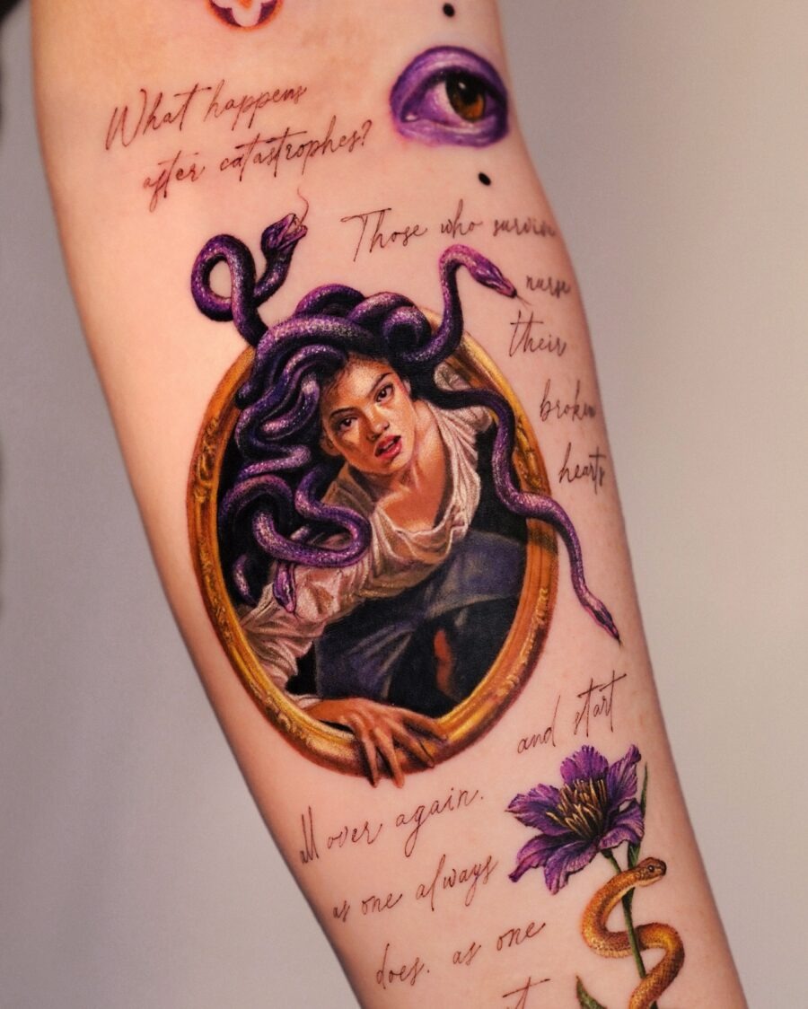 Intriguing dark feminine tattoo with serpentine elements Tattoo Design