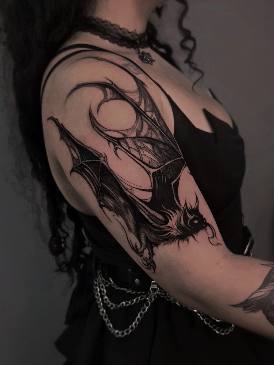 Mystical bat and spider web tattoo art Tattoo Design