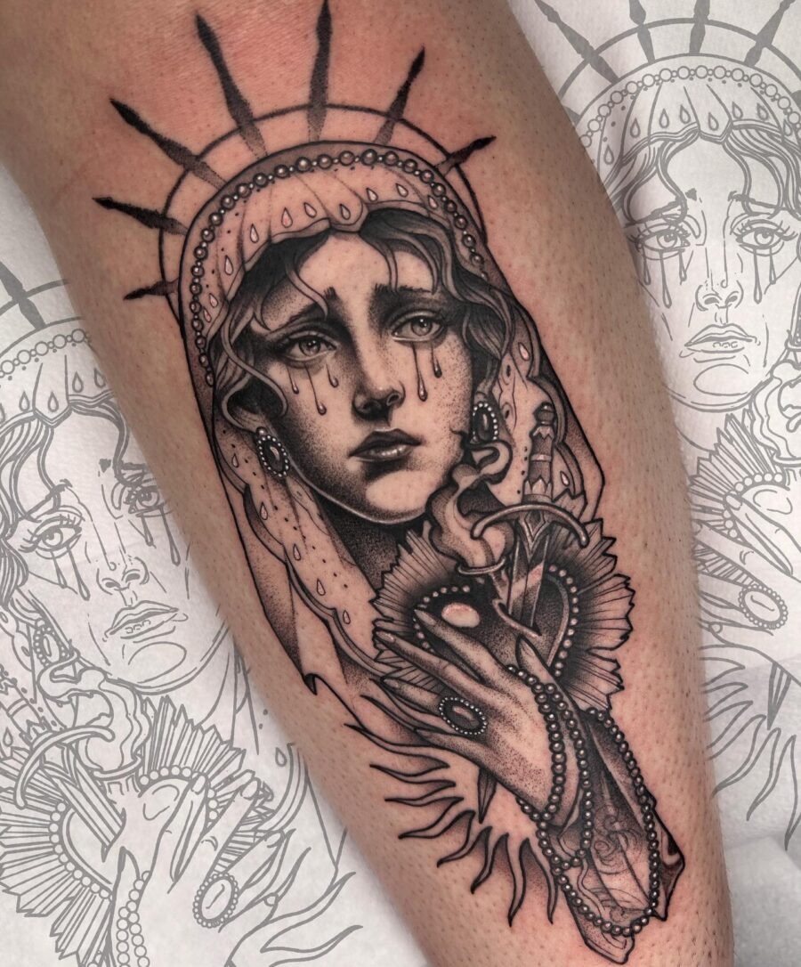 Sacred and haunting dark feminine tattoo design Tattoo Design