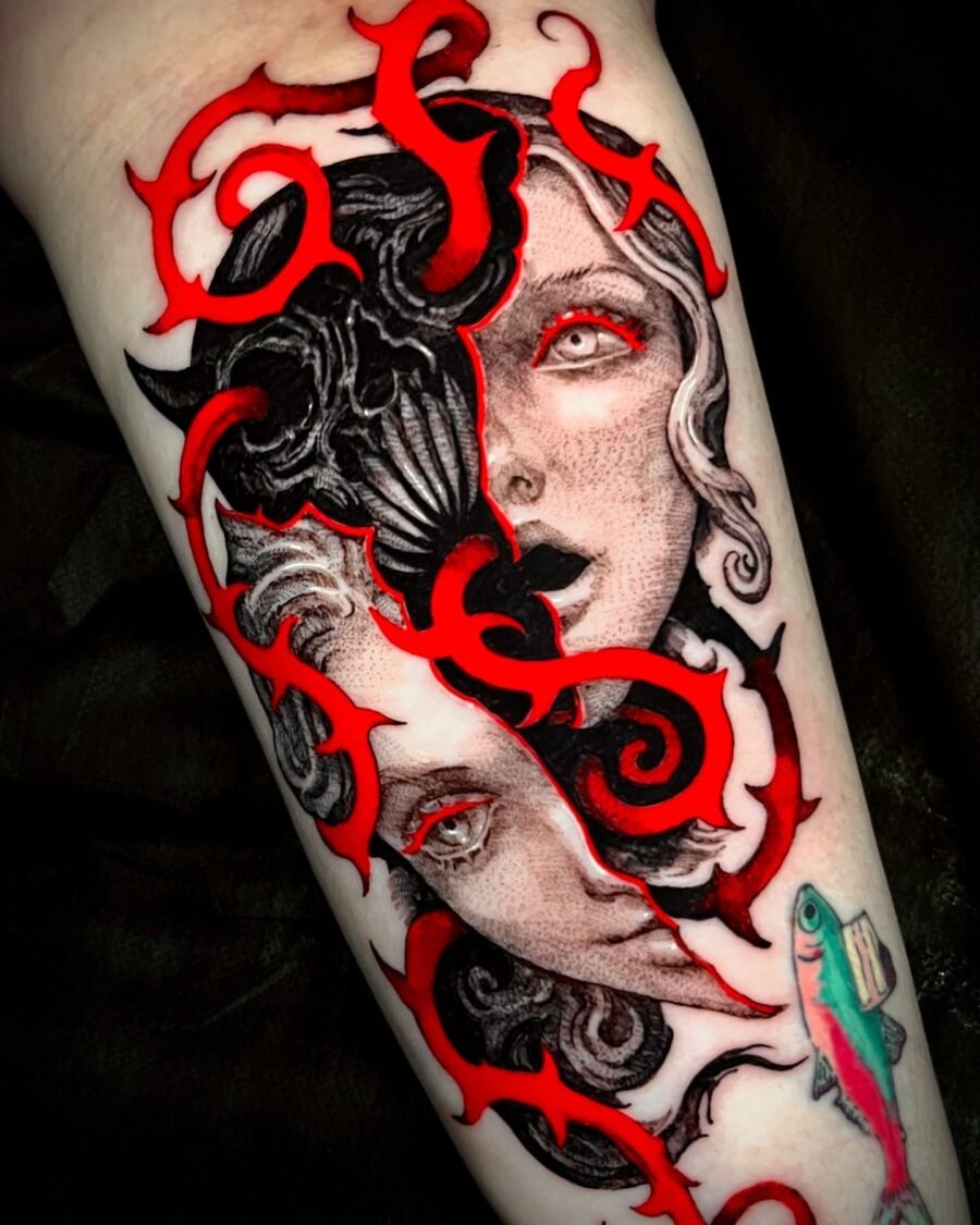 Striking dark feminine design with seductive layers Tattoo Design