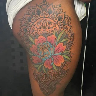 Mandala-Inspired Floral Design on the Hip Tattoo Design