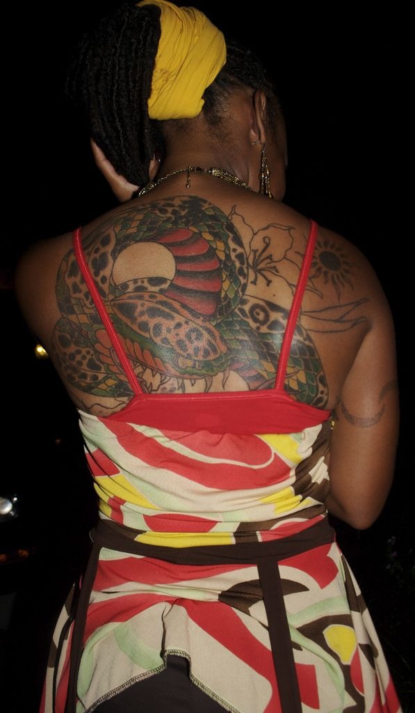 Serpentine Back Tattoo with Lunar Elements Tattoo Design