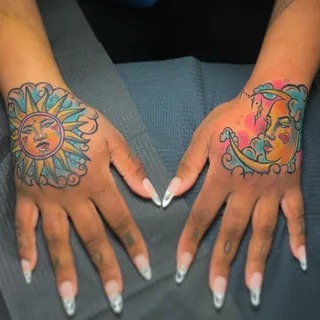 Sun and Moon Hand Tattoos Tattoo Design