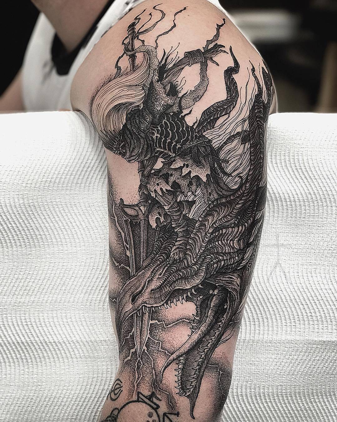 Knight and Dragon Dark Souls Tattoo Tattoo Design
