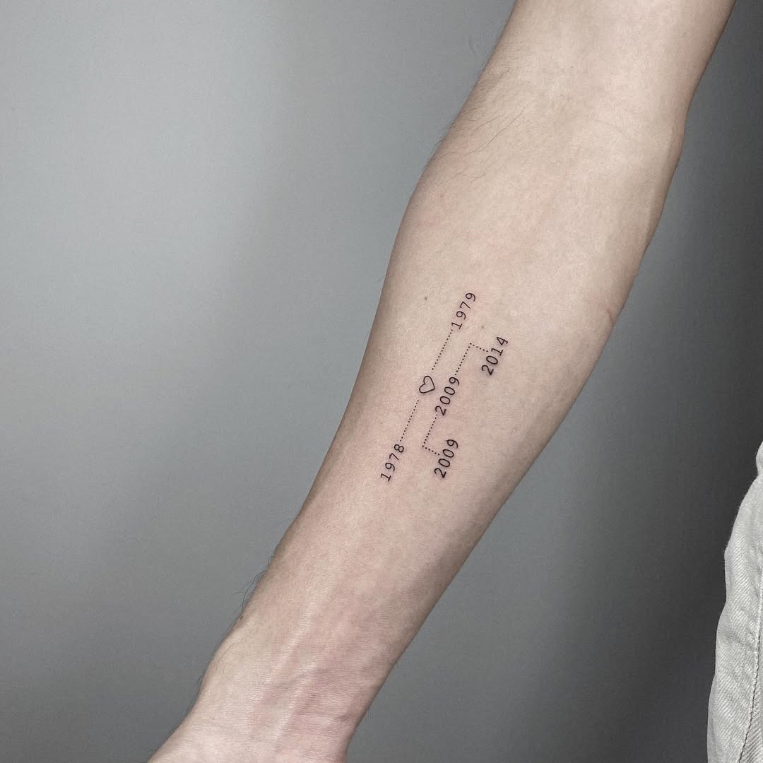 Meaningful dates connected by minimalist lines Tattoo Design