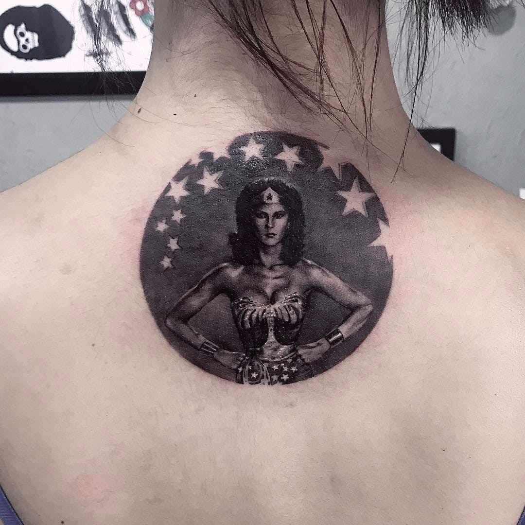 Black and White Super Woman Portrait Tattoo Tattoo Design