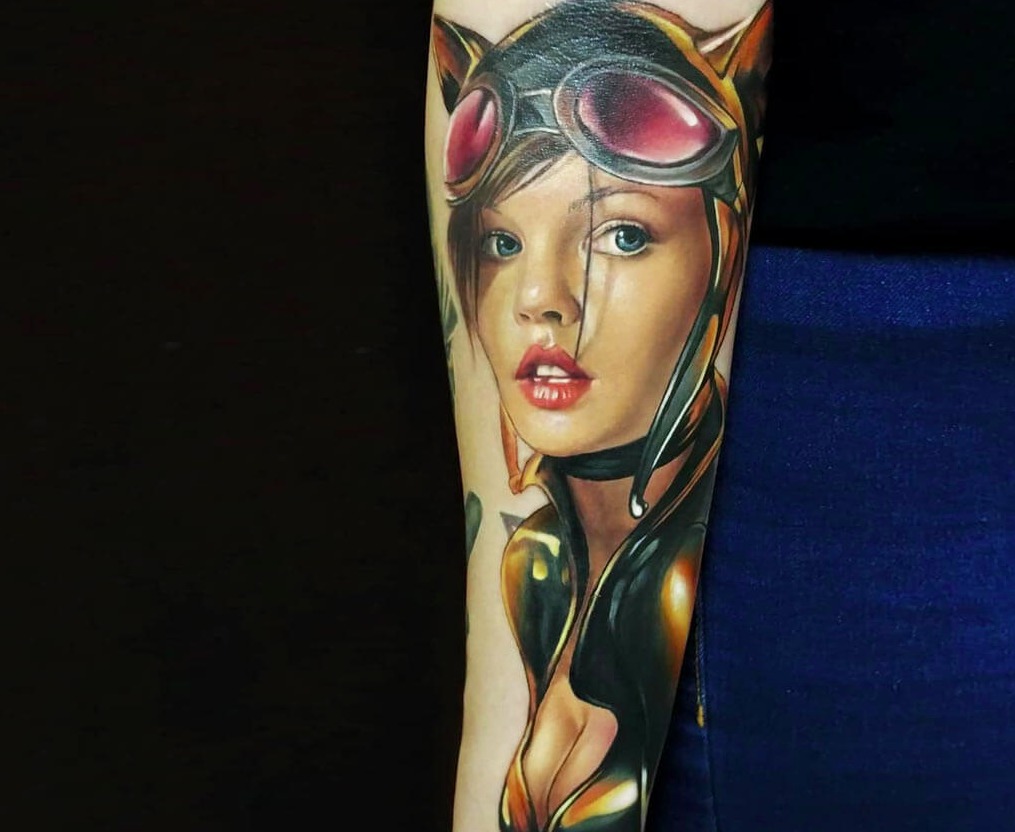 Dc Comics Beautiful Colored Cat Woman Tattoo Tattoo Design