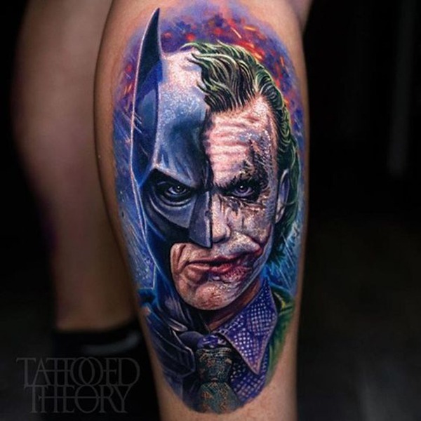 Dc Comics Realistic Joker & Batman Mash-Up Tattoo Tattoo Design