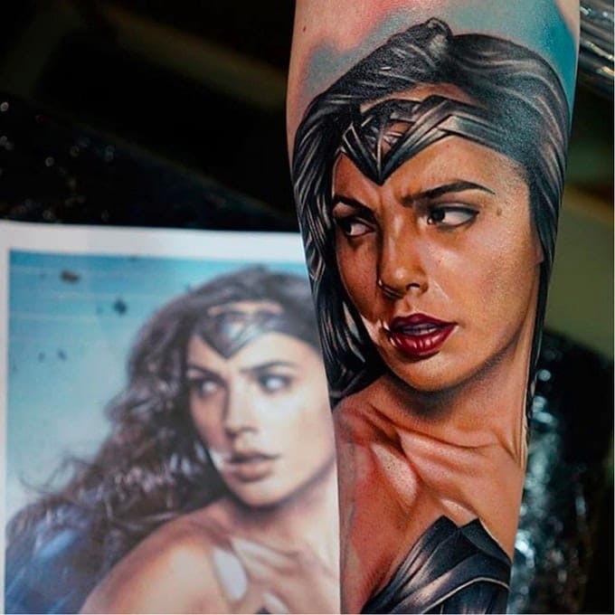 Life-Like Super Woman Portrait Tattoo Tattoo Design
