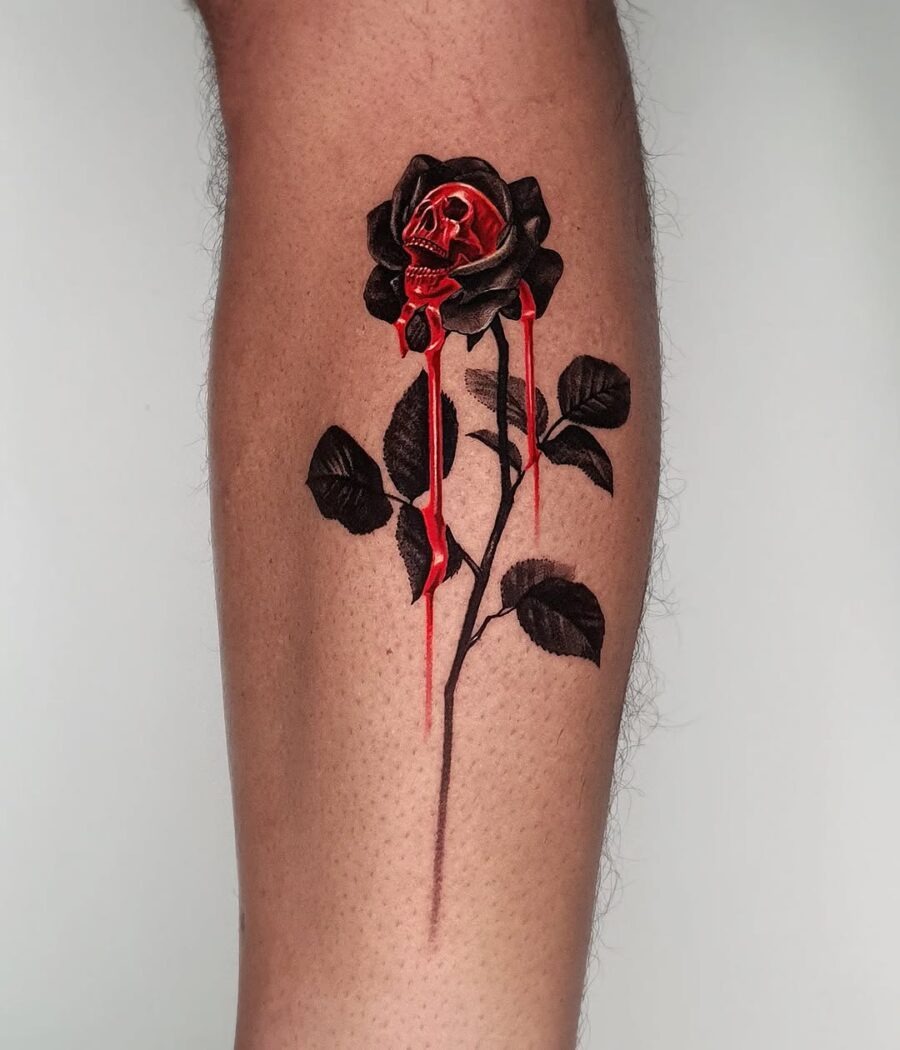 Dark elegance of a skull rose tattoo Tattoo Design