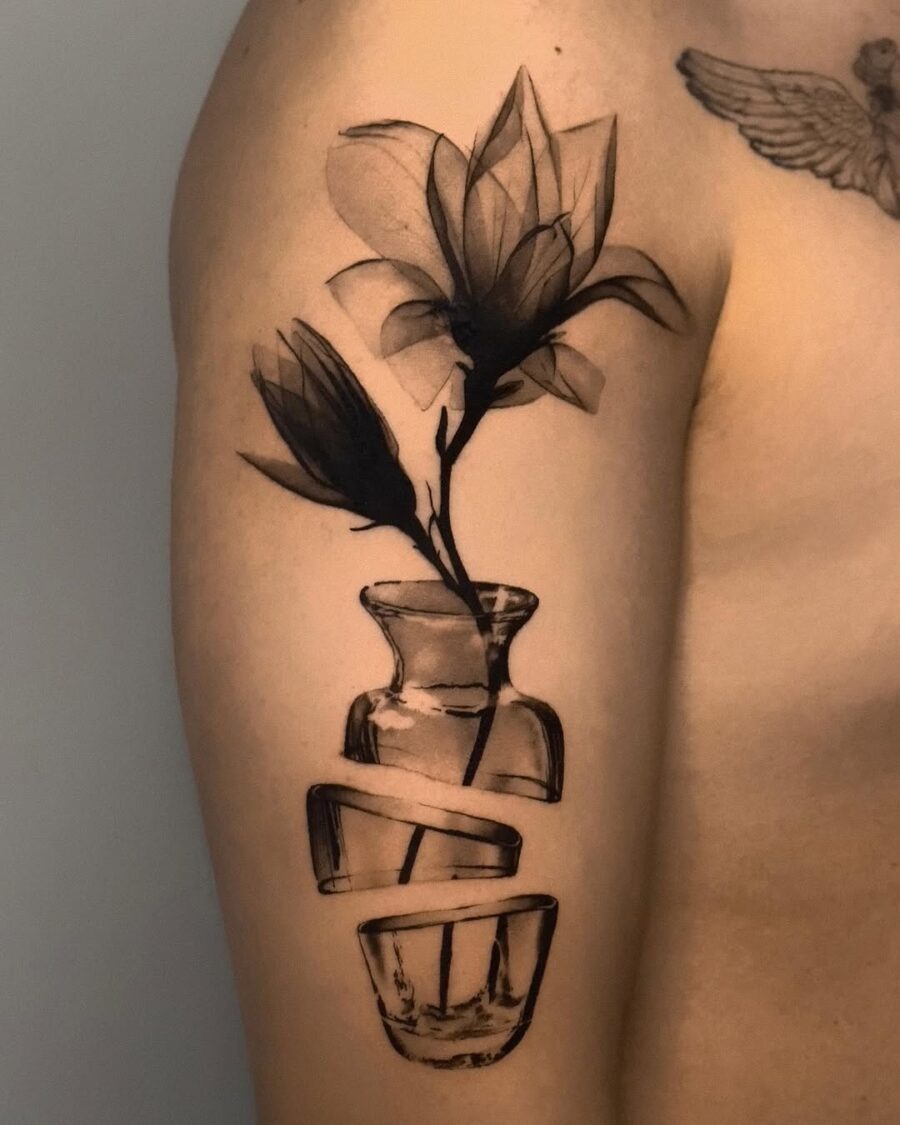 Elegant dead flower with vase tattoo design Tattoo Design