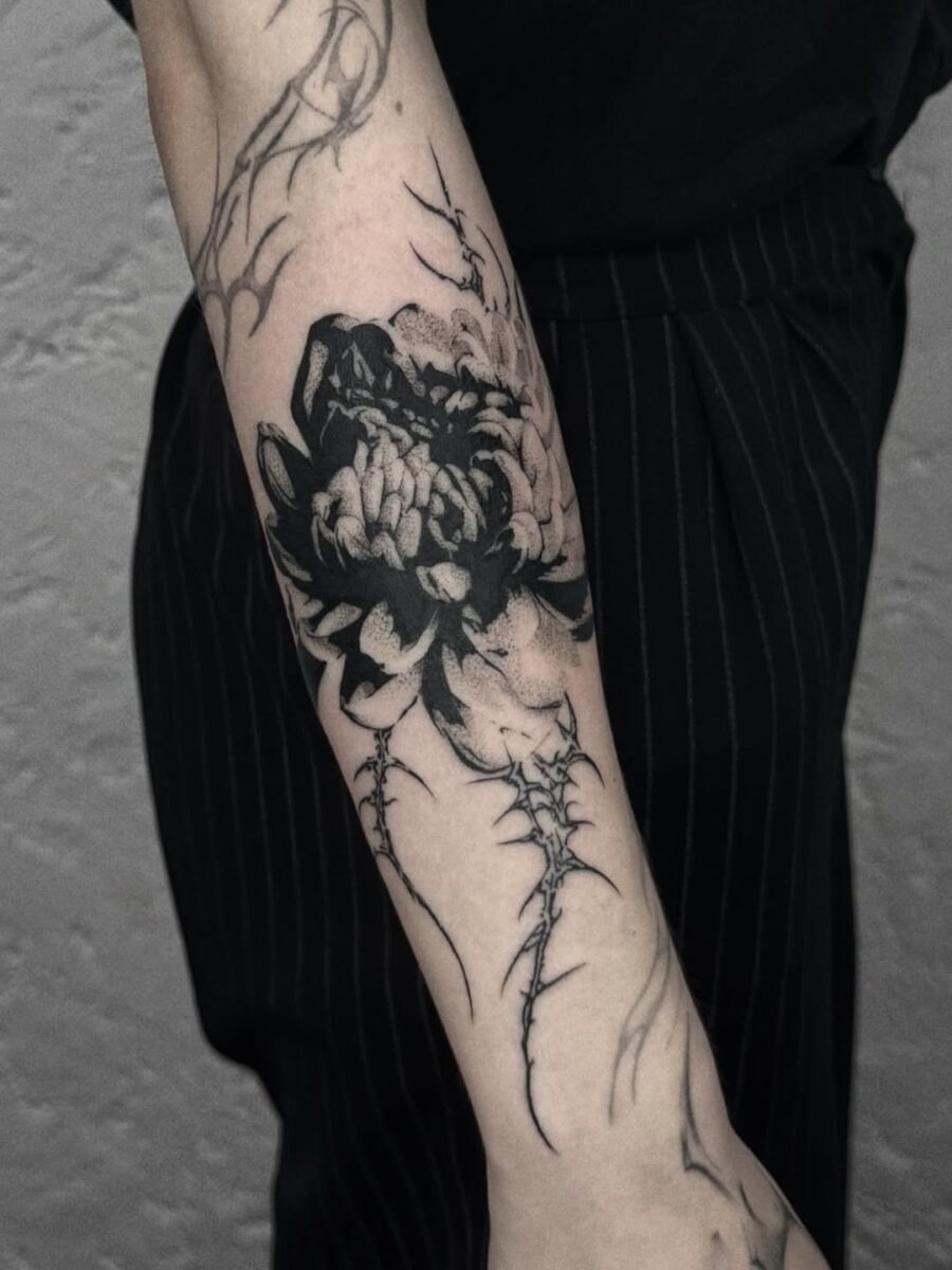 Intricate blackwork dead flower tattoo design Tattoo Design